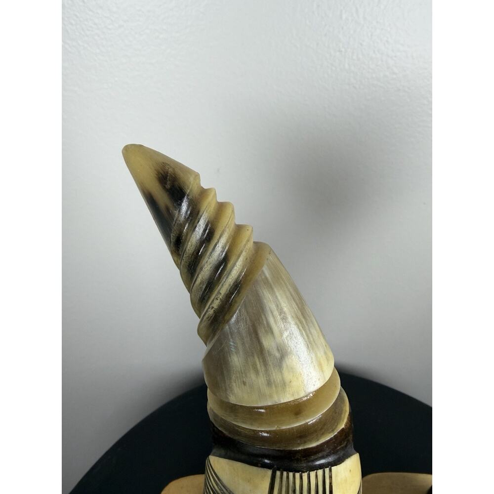 Vintage Carved Cattle Horn Mask Sculptures Pair Folk Art Boho - Picture 7 of 11